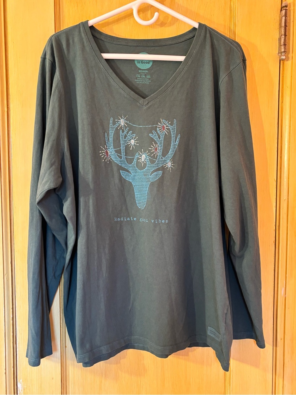 Life Is Good Women's Long Sleeve T-shirt Radiate Good Vibes Size XXL Green